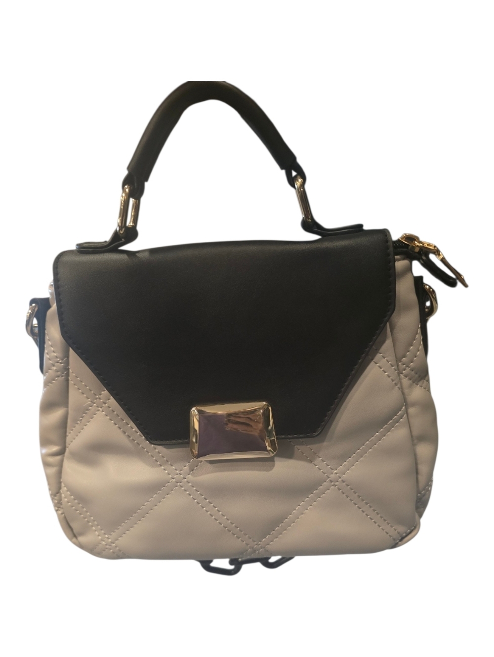 JEN & CO. Chic Two-Tone Quilted Crossbody Bag - Black & Cream 3 handel Options - Picture 11 of 12